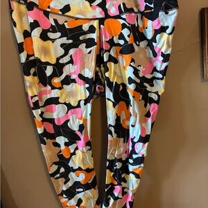 Women’s Adidas Camo Print Leggings - Pink, Orange, Cream, Black